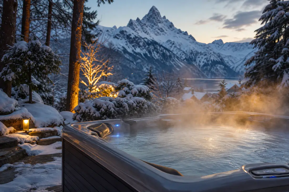 Piscine couverte sous la neige pendant l'hivernage en Suisse romande